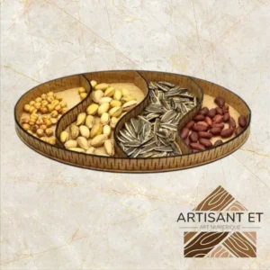 Plateau de service compartimenté en bois ovale